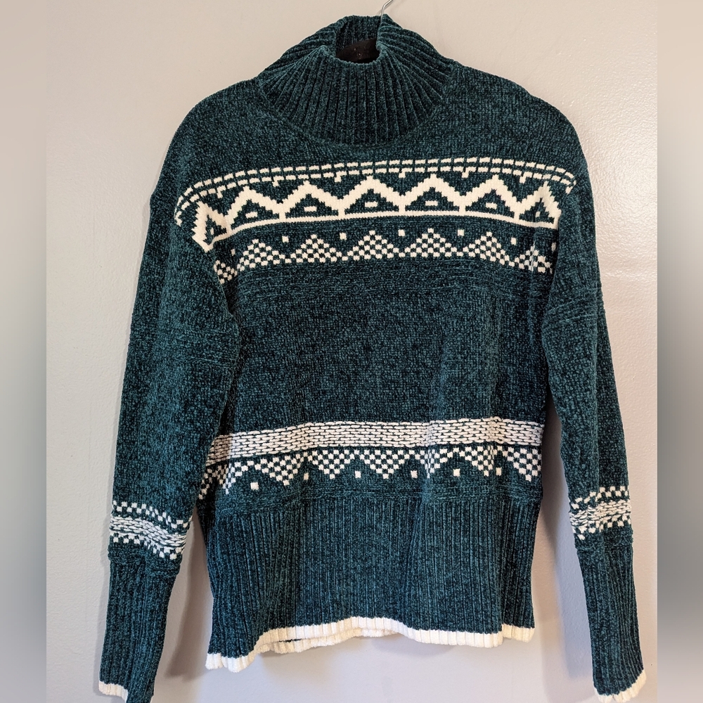 Christian Siriano Chenille Mock Neck Fair Isle Cozy Warm Plush Sweater XS